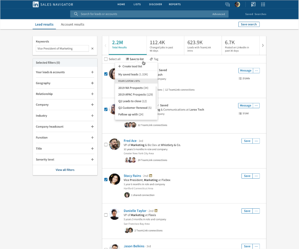 custom list linkedin sales navigator